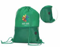 Sacola Mochila em tecido polyester. Bolso frontal com ziper