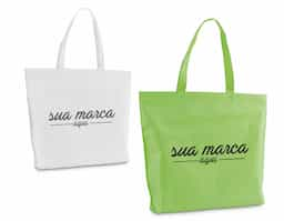 Sacola em non-woven (80 g/m²) termo-selado com alças de 55 cm. 480 x 380 x 85 mm 