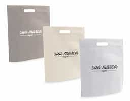 Sacola em non-woven (80 g/m²) termo-selado. 355 x 390 x 85 mm