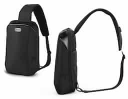 Mochila transversal com bolso interno para guardar seus itens essenciais, feito de tecido de poliéster resistente à água e ao desgaste, alça de ombro esquerdo/ombro direito reversível. Compartimento interno acolchoado para tablet.