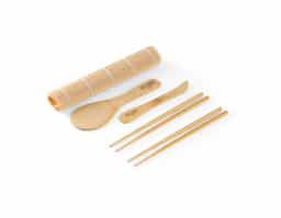 Kit para sushi em bambu com tapete, 2 pares de hashi, 1 colher e 1 faca em bambu