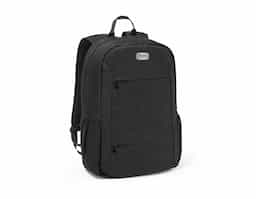 Mochila para notebook portátil em 300D poliéster reciclado (100% rPET) e forro em 210D poliéster reciclado (100% rPET). Compartimento principal almofadado, com divisória principal para portátil até 15.6" e tablet até 10.1". Mochila com 2 bolsos frontais com zíper e 2 bolsos laterais com detalhe em tela mesh. Parte posterior e alças almofadadas, ajustáveis para os ombros. A parte posterior e alças almofadadas incorporam uma alça para trolley em caso de necessidade. Design idealizado para assegurar uma excelente arrumação nas suas viagens de trabalho ou lazer. Capacidade até 18 L. 300 x 450 x 140 mm