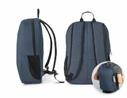 Mochila para notebook portátil em 300D poliéster reciclado (100% rPET) e forro em 210D poliéster reciclado (100% rPET). Compartimento principal almofadado, com divisória principal para portátil até 15.6" e tablet até 10.1". Mochila com 2 bolsos frontais com zíper e 2 bolsos laterais com detalhe em tela mesh. Parte posterior e alças almofadadas, ajustáveis para os ombros. A parte posterior e alças almofadadas incorporam uma alça para trolley em caso de necessidade. Design idealizado para assegurar uma excelente arrumação nas suas viagens de trabalho ou lazer. Capacidade até 18 L. 300 x 450 x 140 mm