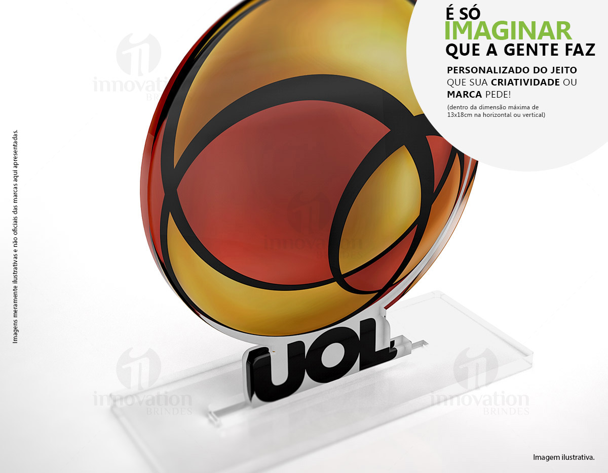Troféu produzido em acrílico cristal 100% virgem, com espessura de 6 mm e com recorte especial  Base do Troféu com acrílico de 10 mm.