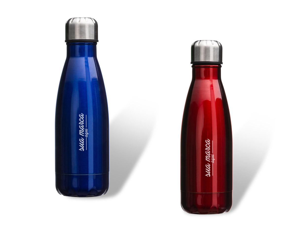 Squeeze de metal 550ml com pintura colorida e tampa prata rosqueável.