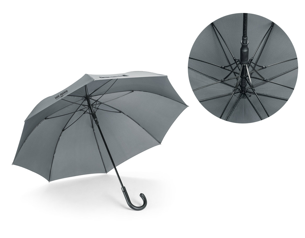 Guarda-chuva. 190T pongee. varetas em fibra de vidro pega em c. sintético. a prova de vento abertura automática