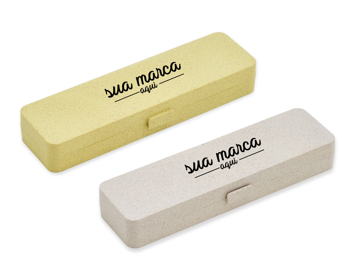 Estojo fibra de bambu para uma caneta, contém berço de espuma interno. 