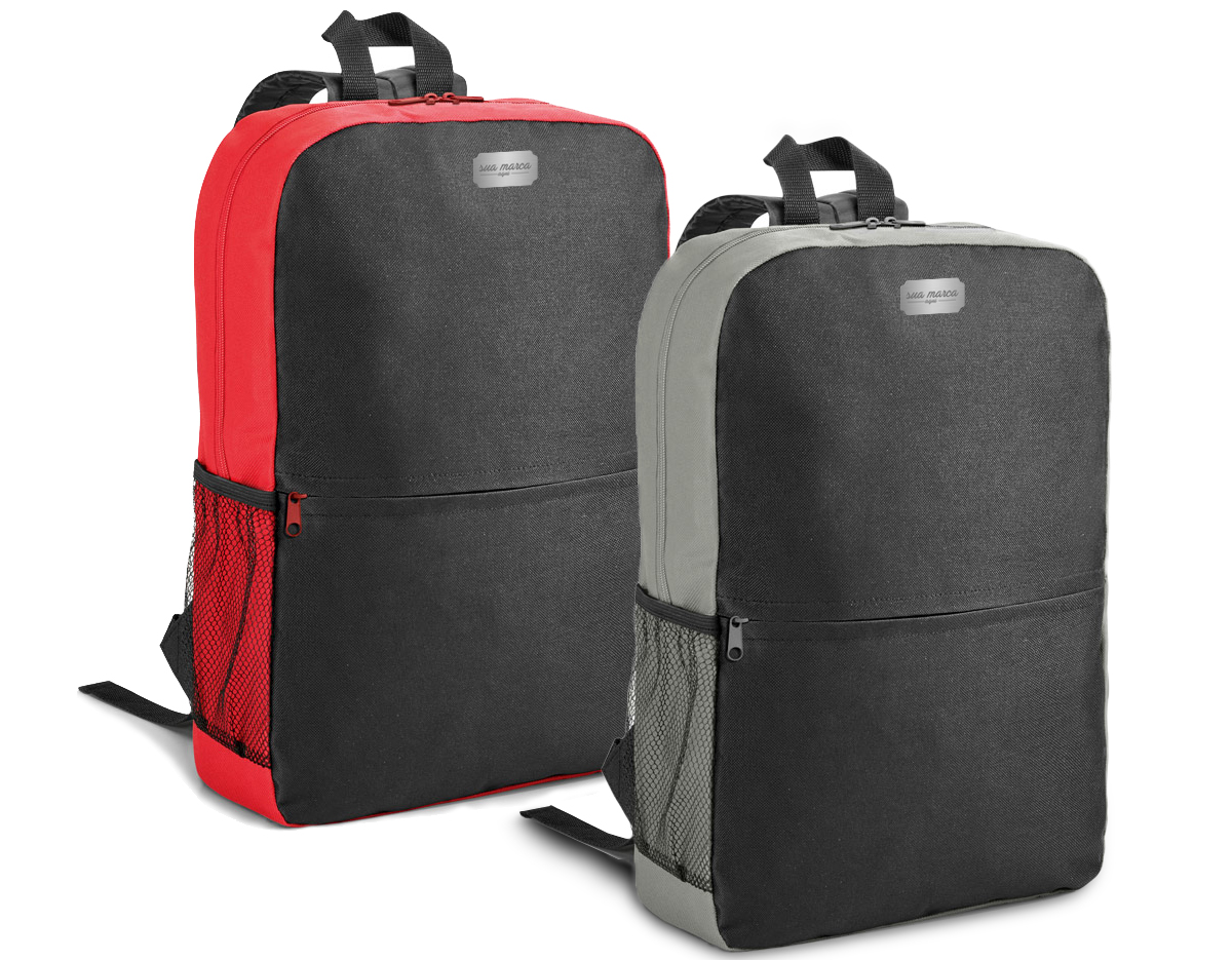 Mochila para notebook. 600D. Compartimento com divisória almofadada para notebook até 15.6''. Bolso lateral em tela e bolso frontal. Parte posterior e alças almofadadas