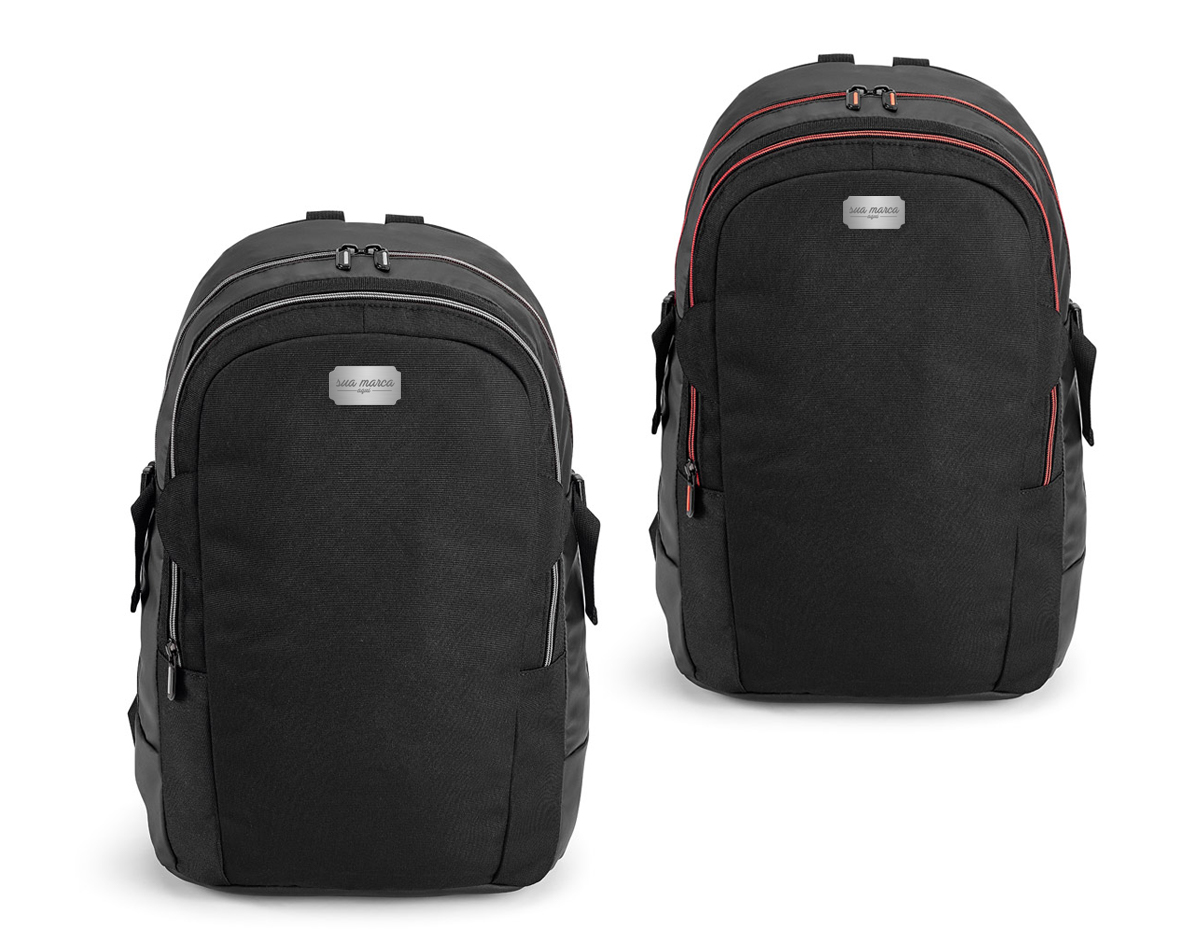 Mochila para notebook. 900D e c. sintético. Com 2 compartimentos. Compartimento posterior forrado, com divisória almofadada para notebook até 17'' e bolso em tela, com zíper