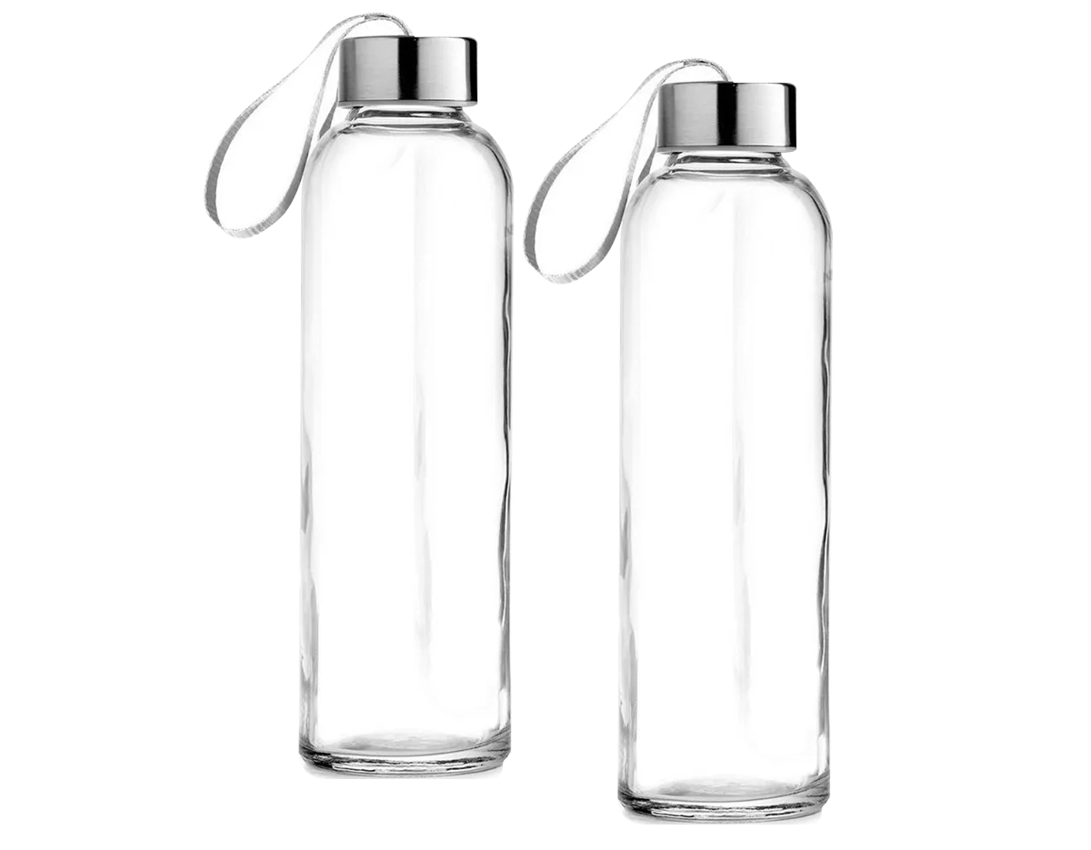 Squeeze. Vidro e aço inox. Capacidade até 520 ml. Fornecido com luva em soft shell