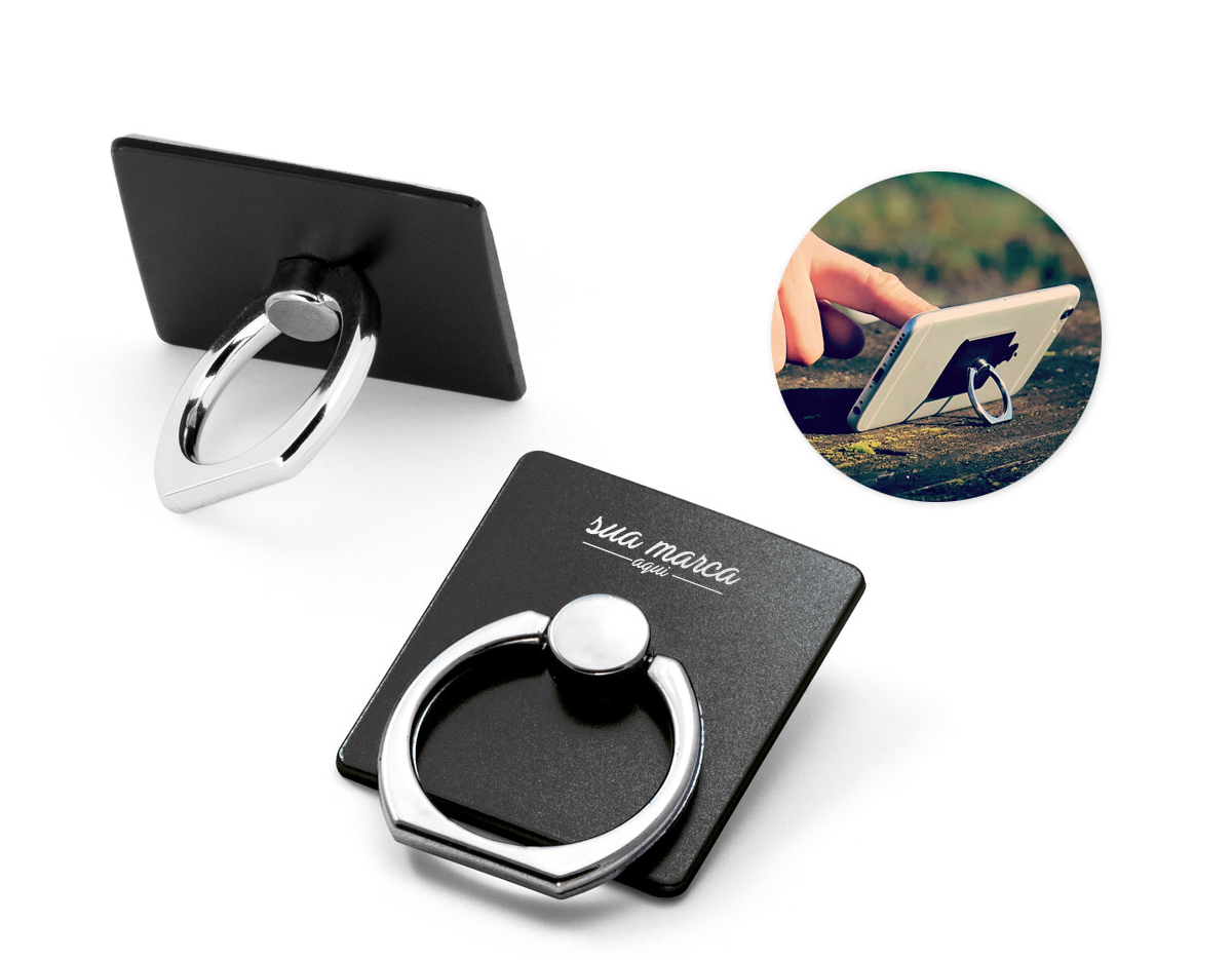Suporte de anel para celular em ABS com autocolante no verso