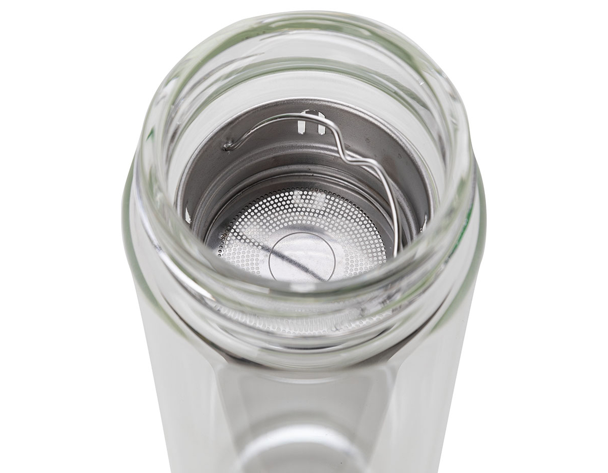 Garrafa de vidro duplo 360 ml com infusor, tampa de bambu com alça de tecido