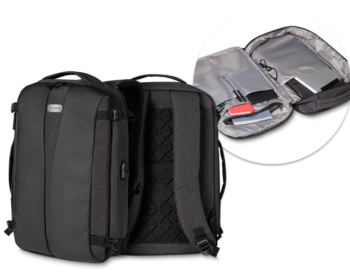 Mochila e Pasta para notebook em tecido poliéster Compartimento para notebook.
Tamanho total do Notebook - 17
