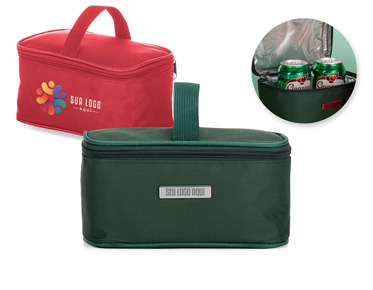 Bolsa térmica 2,6 litros em nylon com alça para mão, parte interna com revestimento térmico
