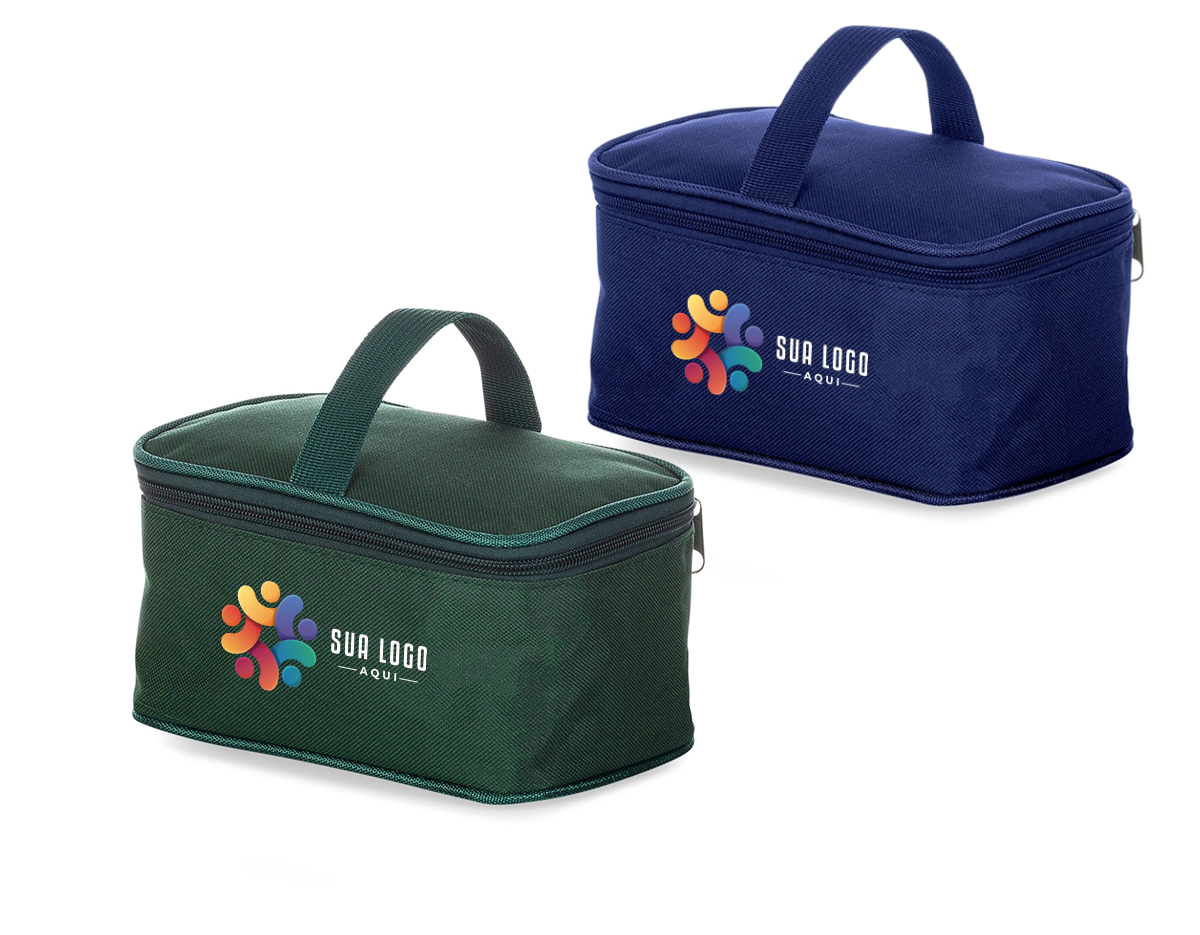 Bolsa térmica 2,6 litros em nylon com alça para mão, parte interna com revestimento térmico