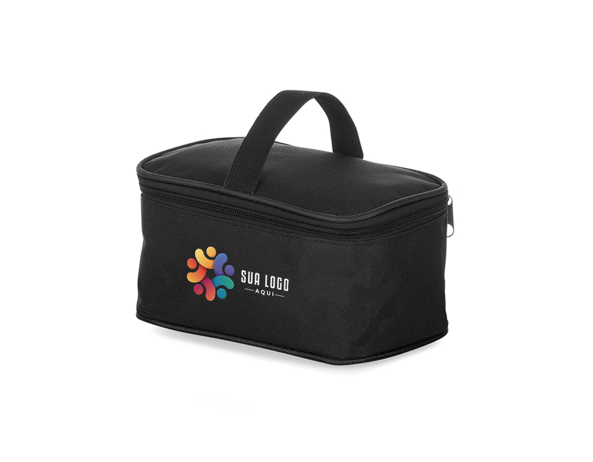 Bolsa térmica 2,6 litros em nylon com alça para mão, parte interna com revestimento térmico