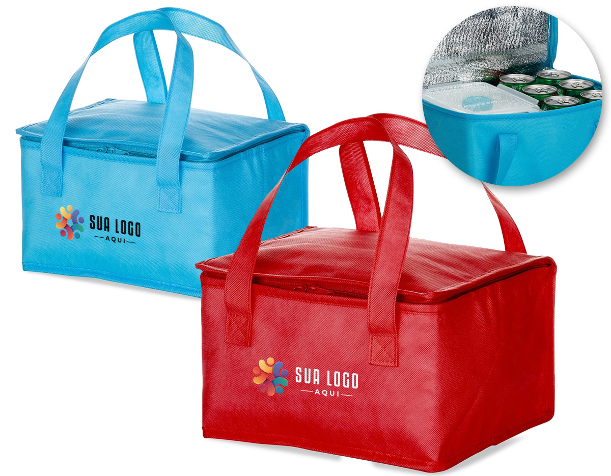 Bolsa térmica 10 litros em TNT com alça para mãos, revestimento interno de manta térmica 18,5 cm x 28 cm x 20,5 cm