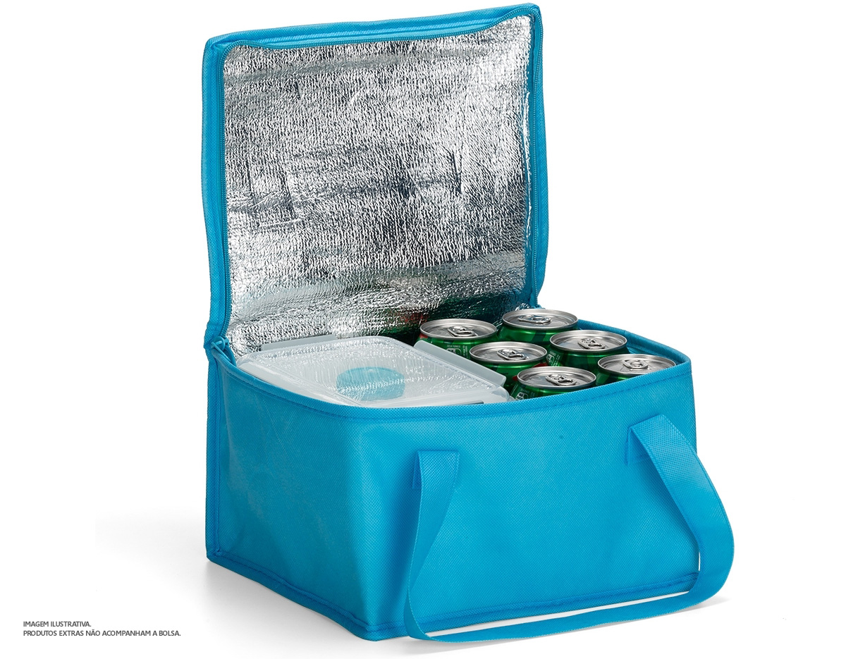 Bolsa térmica 10 litros em TNT com alça para mãos, revestimento interno de manta térmica 18,5 cm x 28 cm x 20,5 cm