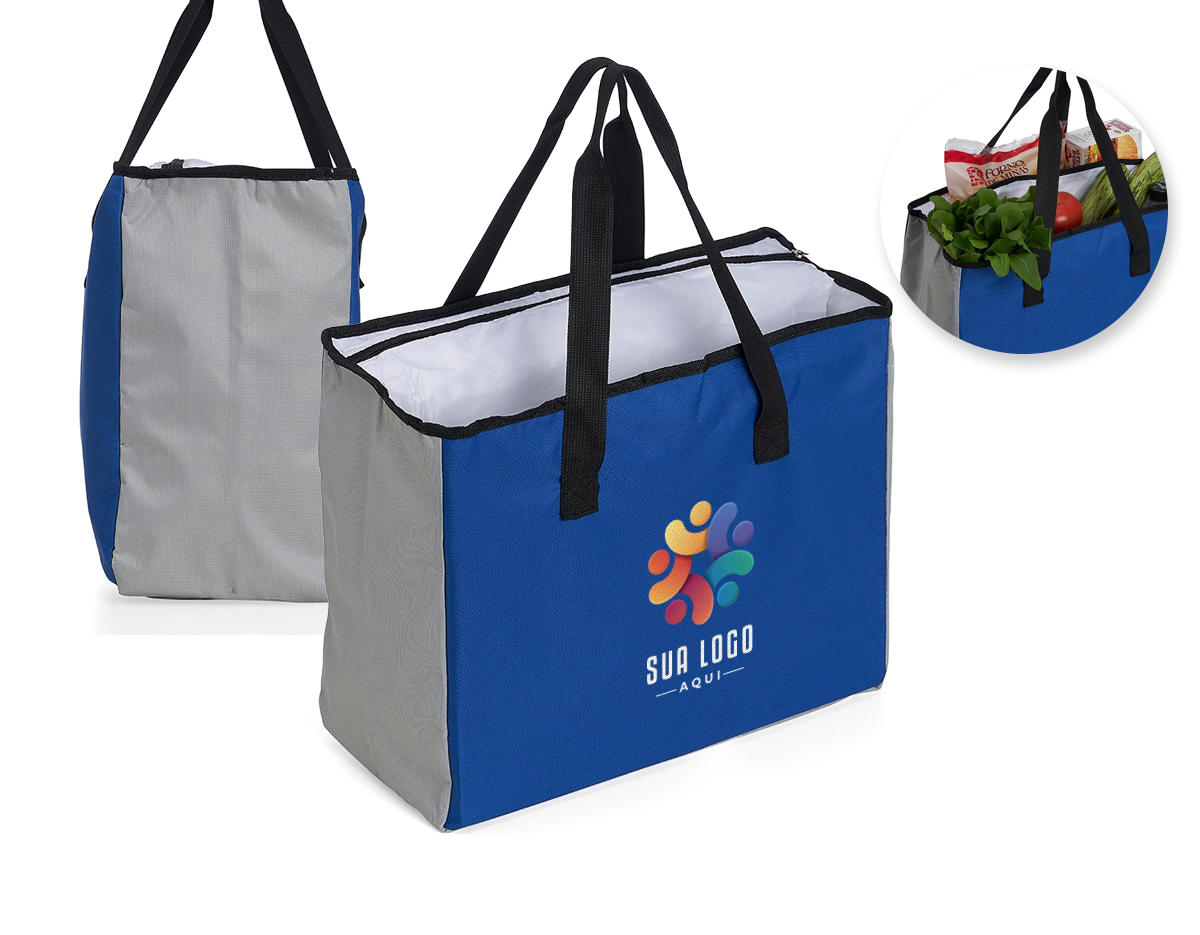 Sacola de poliéster com capacidade para 25 litros com bolso térmico. Contém um pequeno bolso interno de zíper e dois compartimentos principais, sendo um deles térmico e com fechamento de zíper.
Altura  34,5 cm
Largura  41,5 cm
Profundidade 18 cm