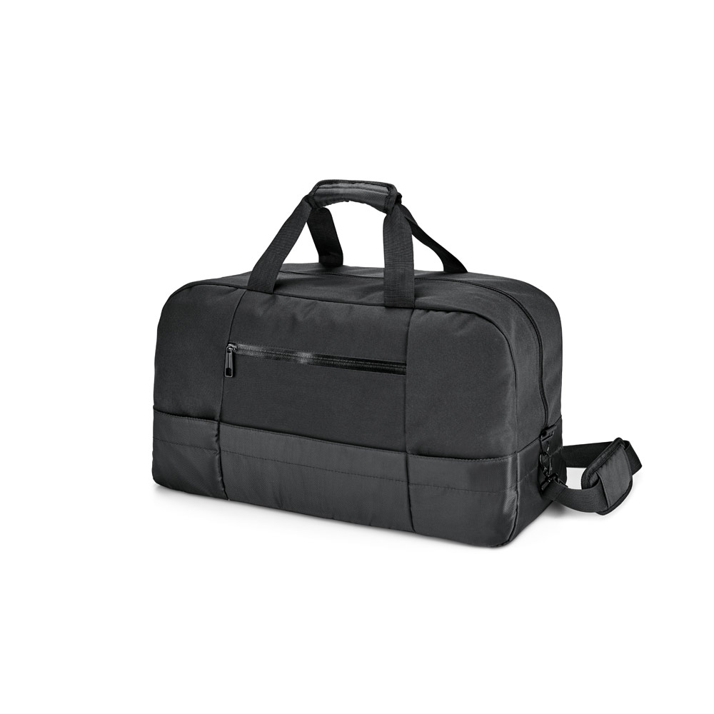 Bolsa esportiva executivo em 840D jacquard e 300D e interior forrado. Contém bolsos frontais, fundo com placa semi-rígida e alça de ombro ajustável com reforço almofadado