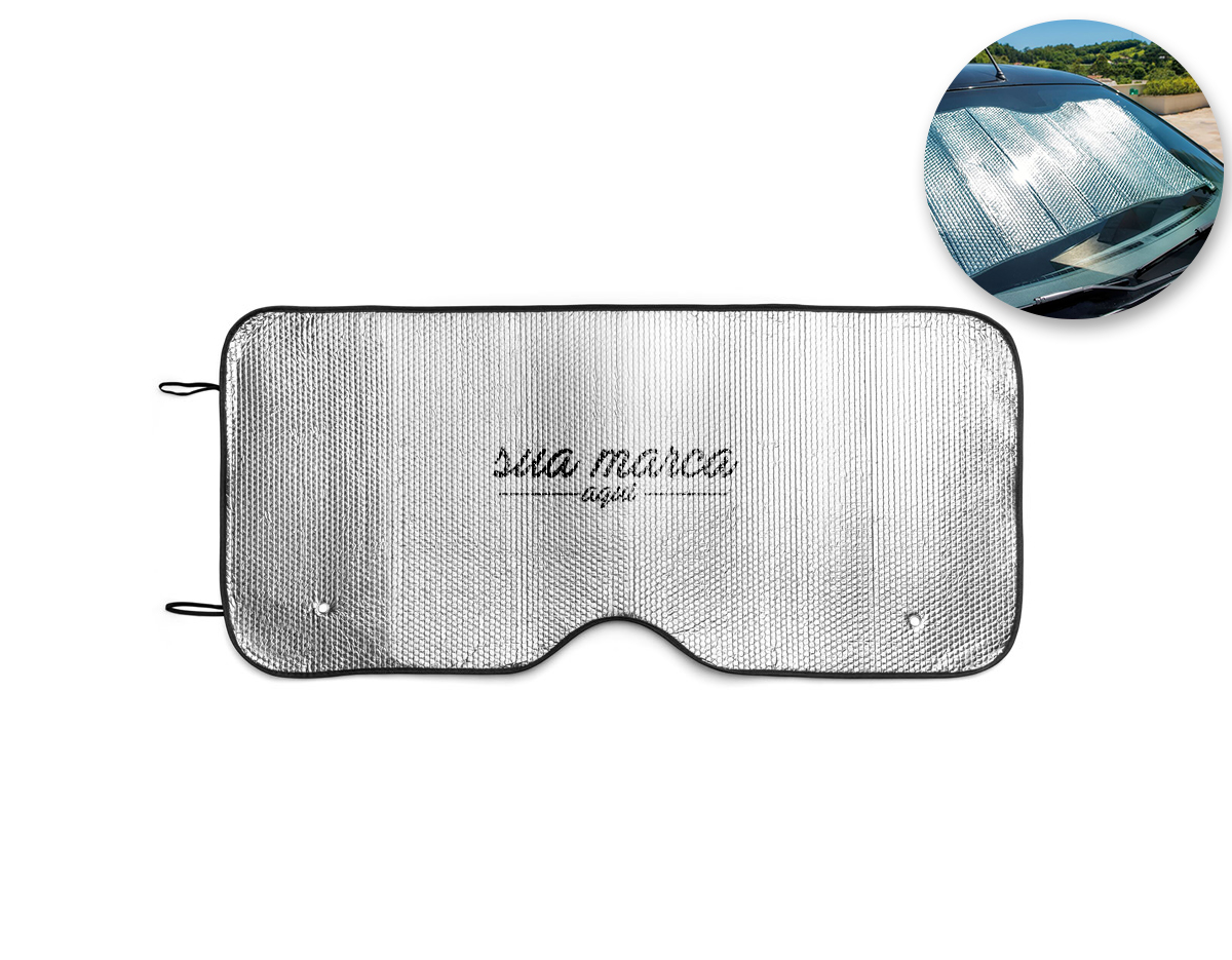 Protetor solar para carro sem PE bubble e forrado com folha de alumínio na frente e verso. Adequado para vidro frontal e incluso 2 fixadores de ventosa