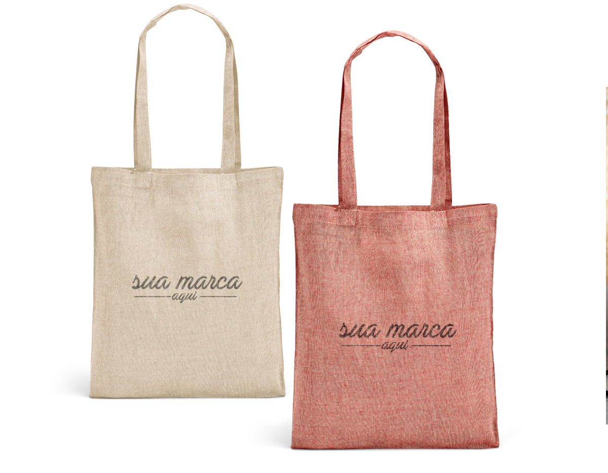 Sacola em algodão reciclado (140 g/m²) com alças de 65 cm
