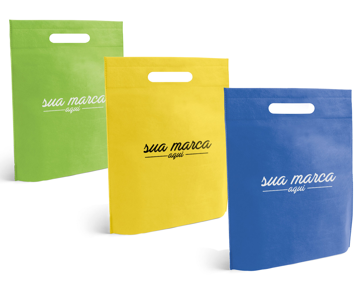 Sacola produzida em material non-woven com gramatura de 80 g/m², unida por processo de termo-selagem. Possui dimensões de 250 x 350 x 80mm, sendo leve e adequada para usos variados.