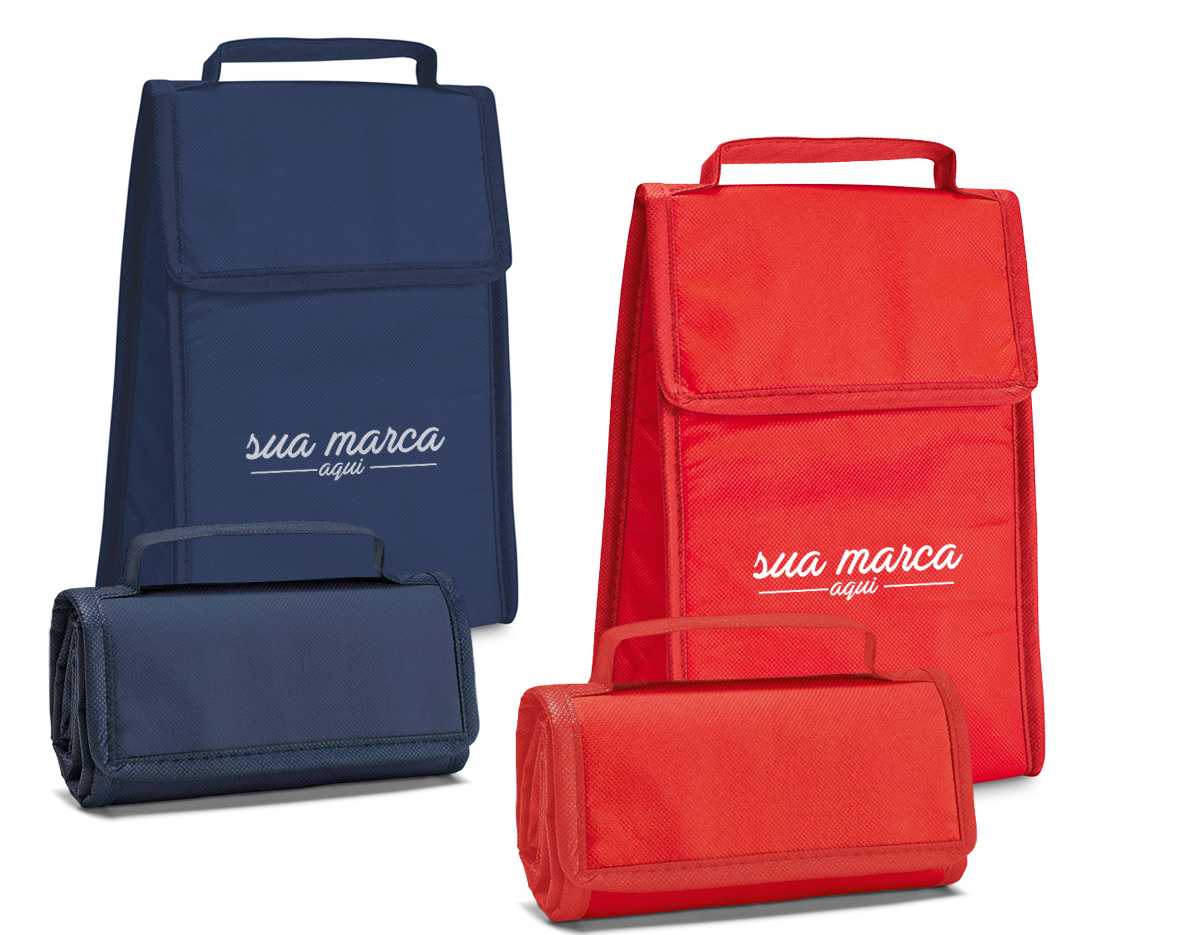 Bolsa térmica dobrável em non-woven (80 g/m²) com fecho em velcro e com capacidade até 3L  Dobrada: 170 x 95 x 40 mm | Aberta: 170 x 265 x 110 mm