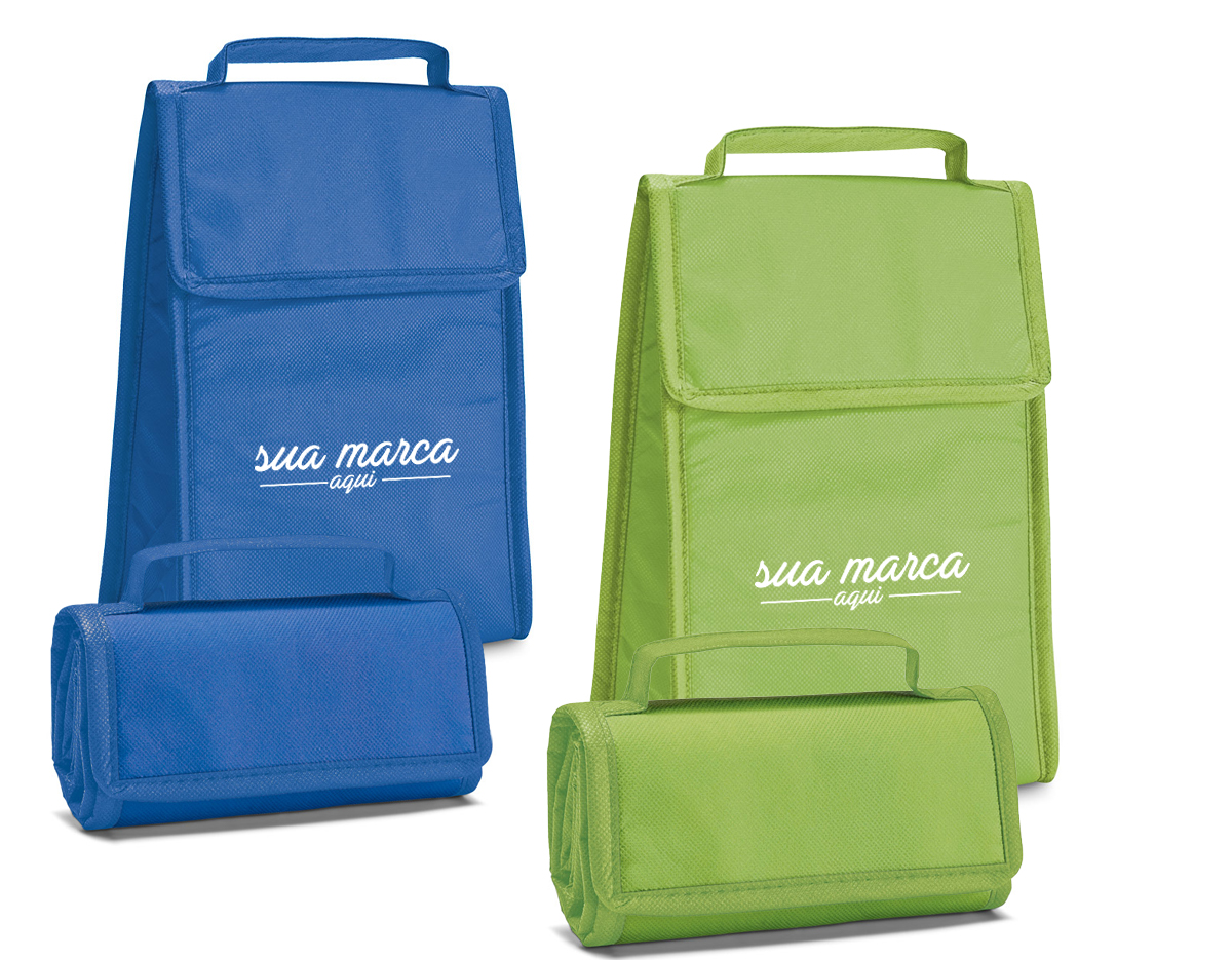 Bolsa térmica dobrável em non-woven (80 g/m²) com fecho em velcro e com capacidade até 3L  Dobrada: 170 x 95 x 40 mm | Aberta: 170 x 265 x 110 mm