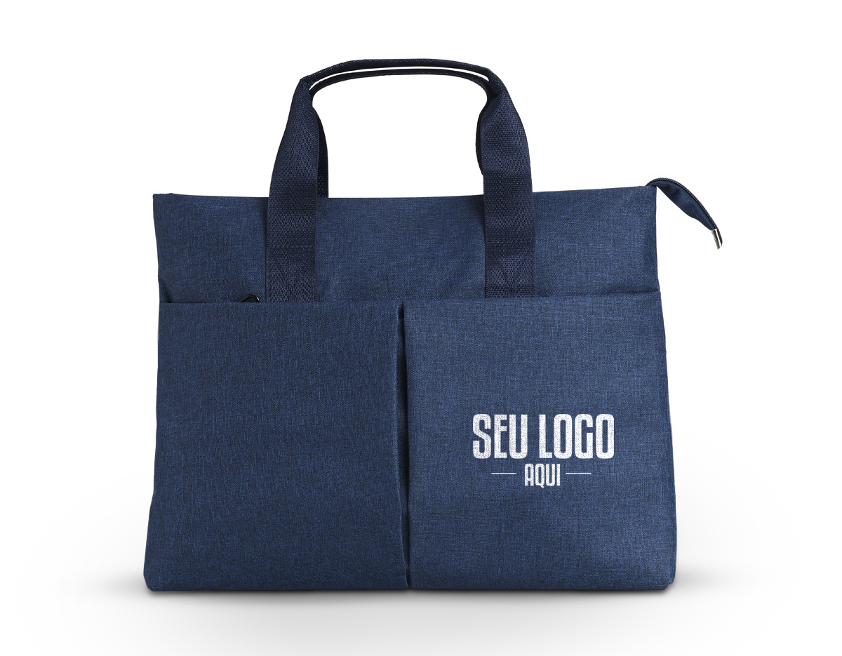 Pasta para notebook 15 em poliéster resistente à água com dois compartimentos, sendo o principal para notebook com bolsos internos e um compartimento frontal.