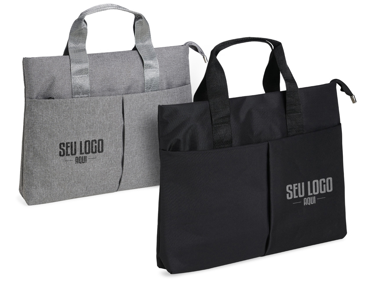 Pasta para notebook 15 em poliéster resistente à água com dois compartimentos, sendo o principal para notebook com bolsos internos e um compartimento frontal.
