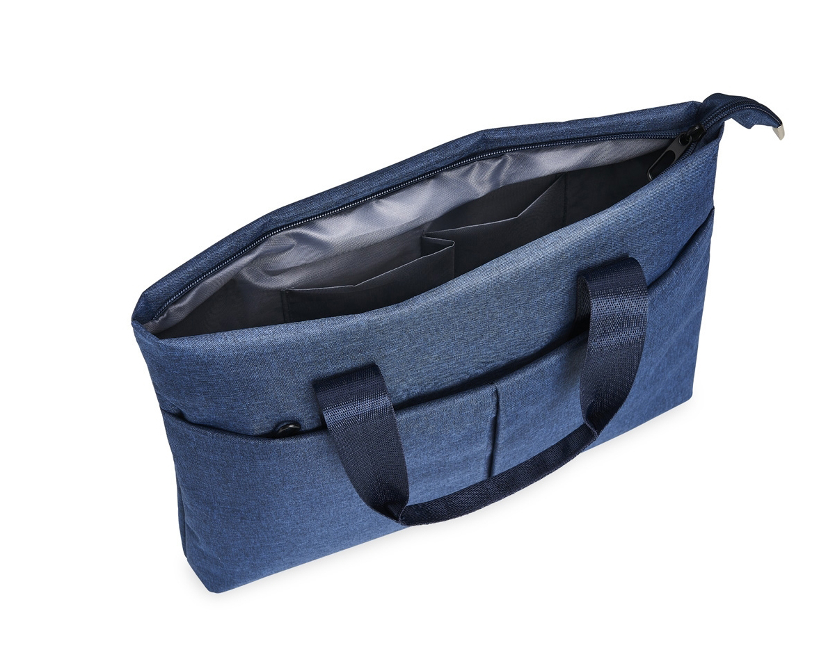 Pasta para notebook 15 em poliéster resistente à água com dois compartimentos, sendo o principal para notebook com bolsos internos e um compartimento frontal.