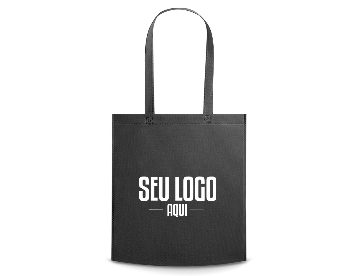 Sacola em non-woven (80 m/g²) termo-selado com alças de 60cm. 370 x 410 x 80 mm