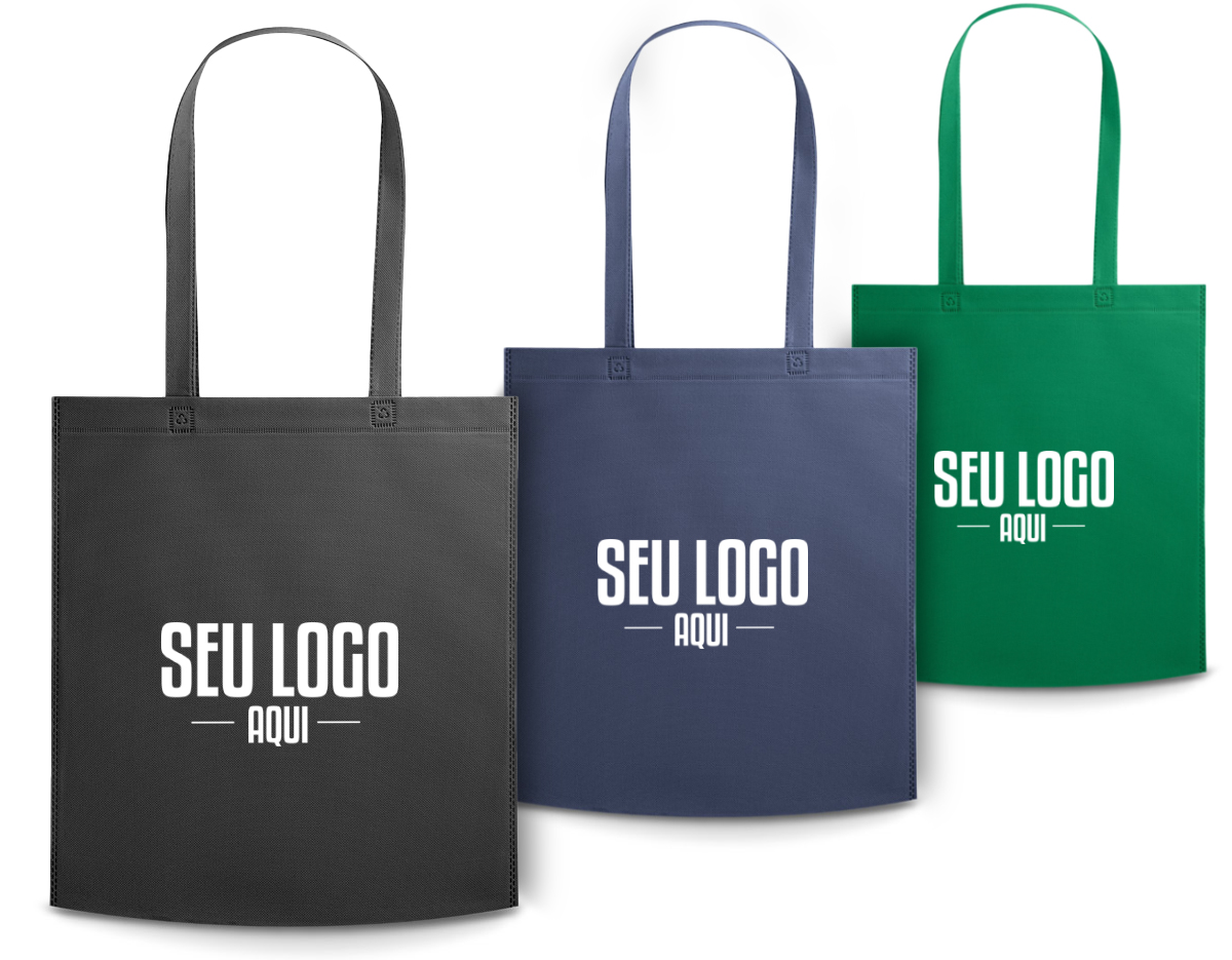 Sacola em non-woven (80 m/g²) termo-selado com alças de 60cm. 370 x 410 x 80 mm