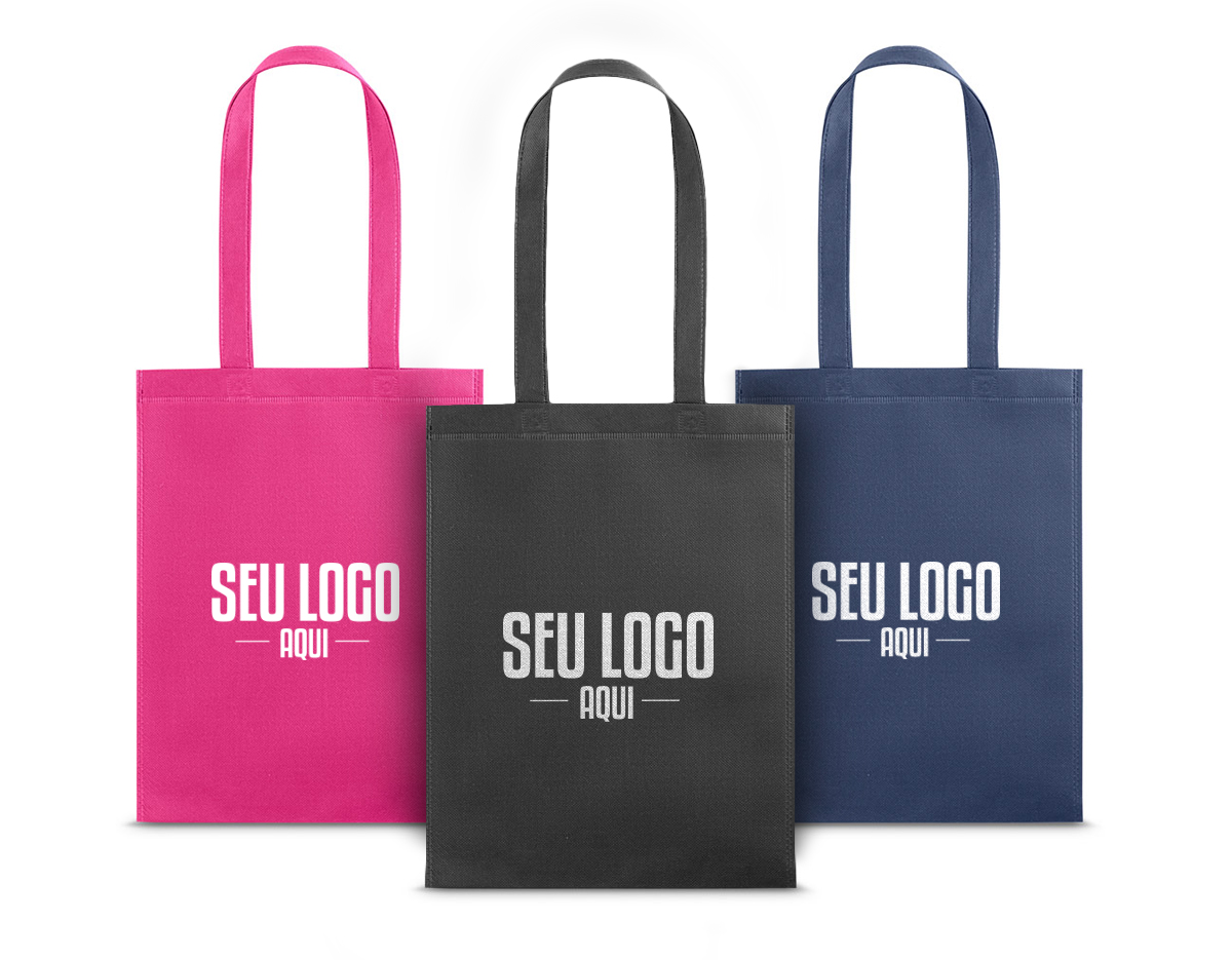 Sacola em non-woven (80 g/m²) termo-selado com alças de 55 cm. 270 x 35