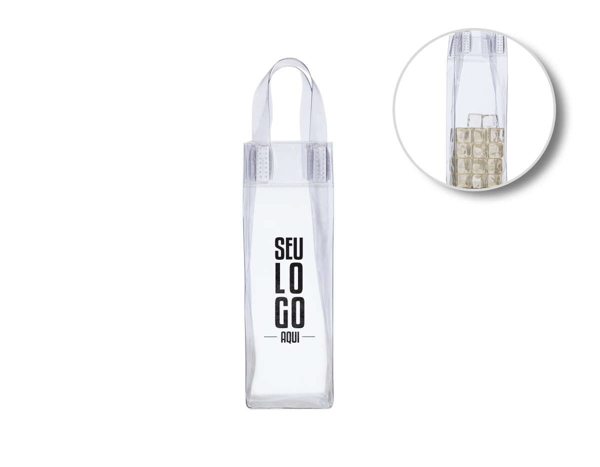 Sacola plástica para gelo com alça. Icebag serve para transportar garrafas exemplo: vinho, champagne, vodka... Basta colocar gelo e transportar seu cooler prático. OBS.: Para prolongar a vida útil do material pvc, atente-se as condições ideais de armazenamento: mantenha o material em local seco e arejado, livre da exposição ao sol e altas temperaturas. Após a utilização da icebag com gelo, certifique-se de secar completamente o material antes de guardá-lo, pois o armazenamento deste em estado úmido poderá comprometer a sua vida útil.