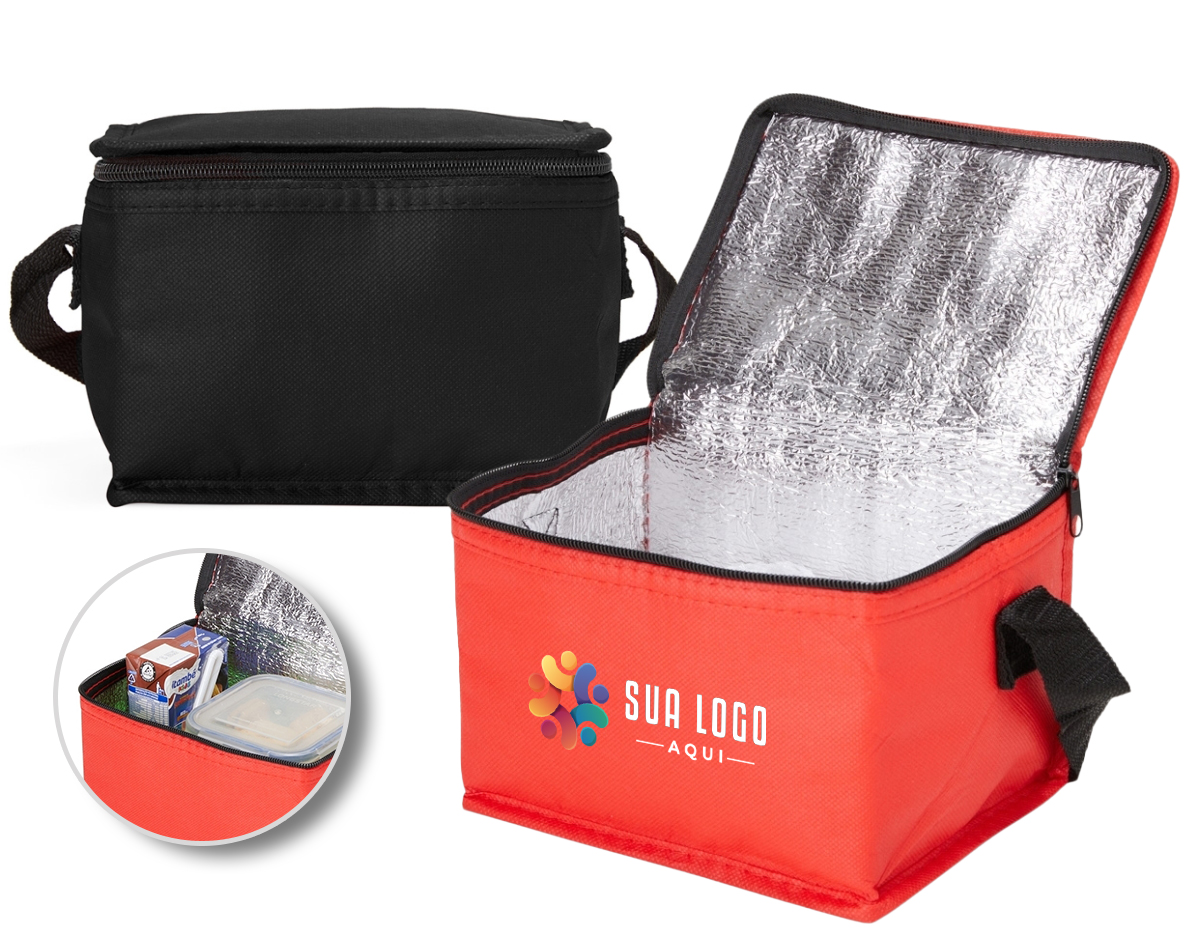 Bolsa térmica de tnt com capacidade de 4 litros. Contém alça de mão em nylon.