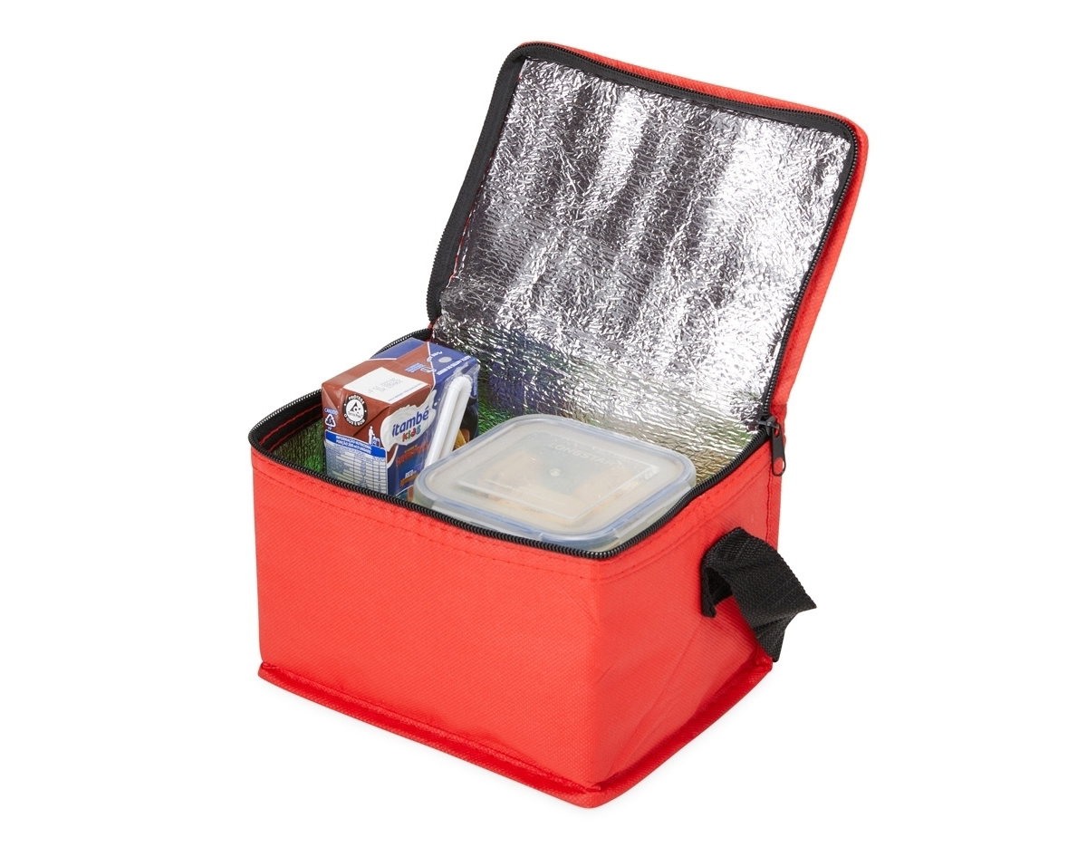 Bolsa térmica de tnt com capacidade de 4 litros. Contém alça de mão em nylon.