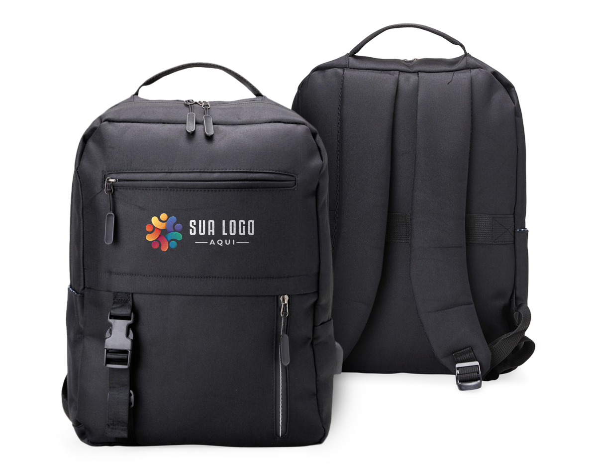 Mochila de nylon 23 Litros com 3 compartimentos, sendo o principal com bolso para notebook 15,6. Com divisórias internas para acessórios, a mochila possui bolso lateral, suporte externo USB e alça para encaixe em malas e viagens.41x30x19