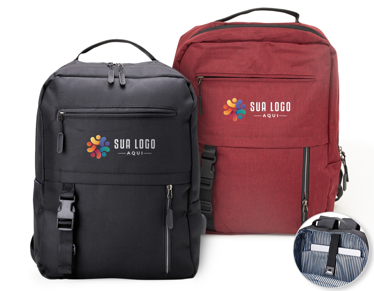 Mochila de nylon 23 Litros com 3 compartimentos, sendo o principal com bolso para notebook 15,6. Com divisórias internas para acessórios, a mochila possui bolso lateral, suporte externo USB e alça para encaixe em malas e viagens.41x30x19