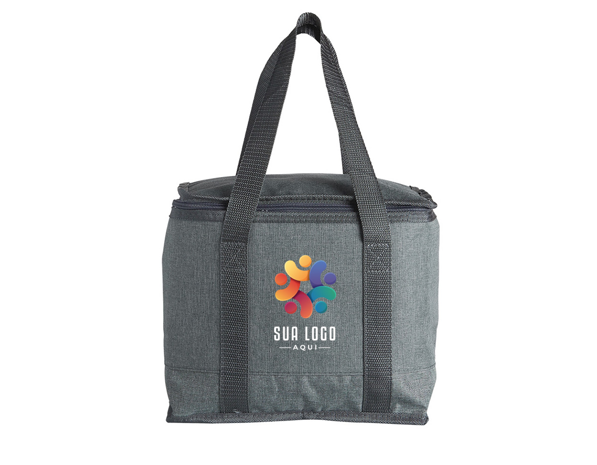 Bolsa térmica de poliéster com capacidade de 12 Litros. Contém alça de mão em nylon.