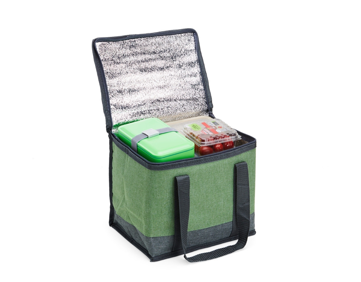 Bolsa térmica de poliéster com capacidade de 12 Litros. Contém alça de mão em nylon.