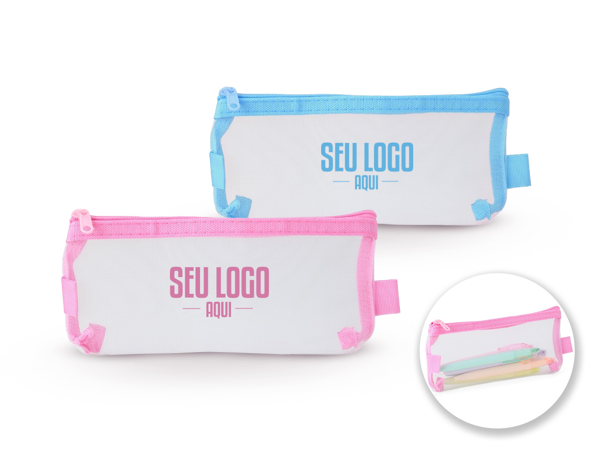 Estojo de nylon com zíper equipado com duas alças personalizáveis
