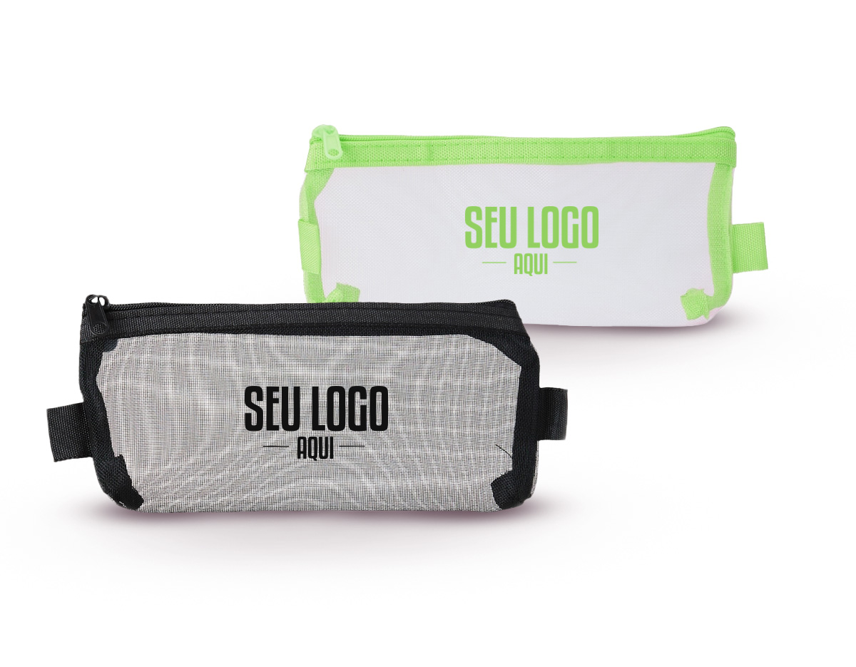 Estojo de nylon com zíper equipado com duas alças personalizáveis