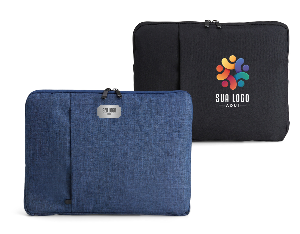 Pasta para tablet e notebook 14 em poliéster resistente à água com dois compartimentos e parte interna com estofamento aveludado.