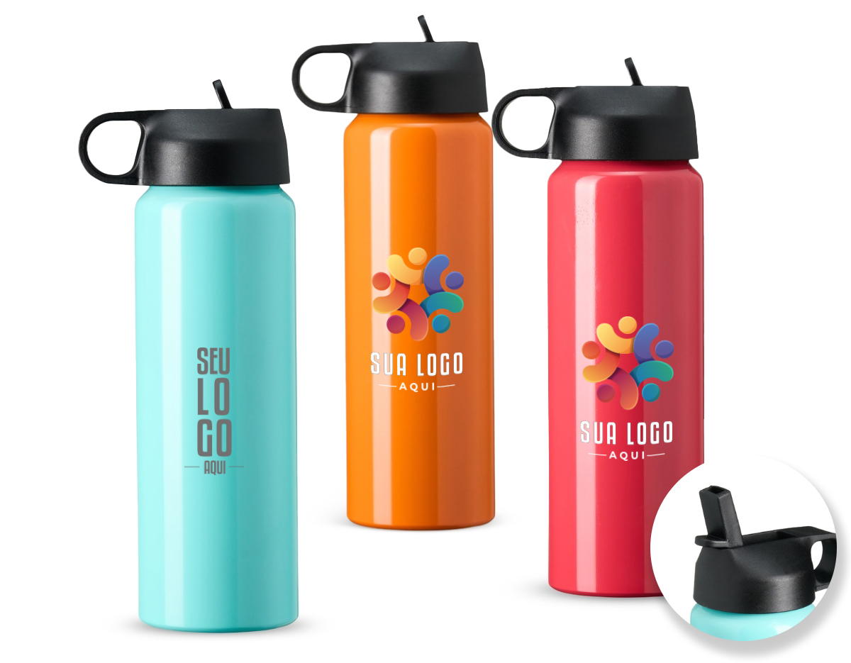 Squeeze de alumínio robusto, comporta 800ml. Possui tampa plástica com bico flip e prática alça embutida para transporte. Ideal para manter-se hidratado em movimento, sem abrir mão da praticidade.