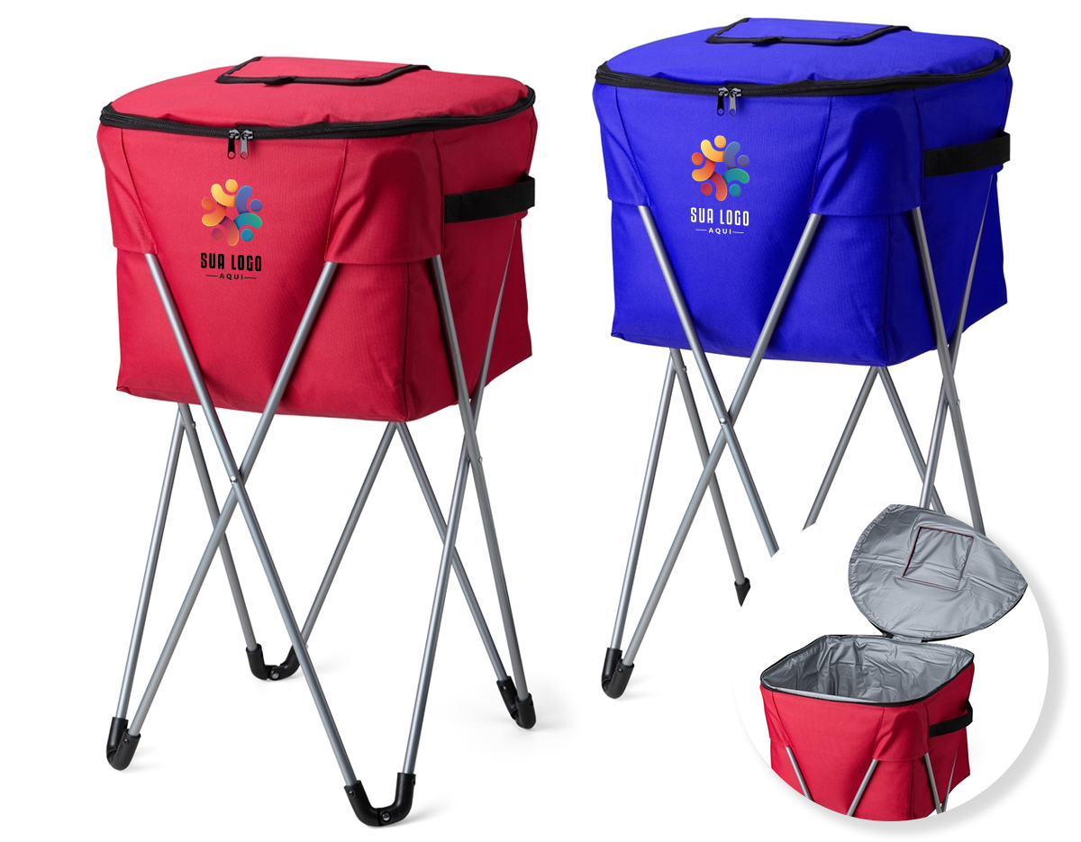 O cooler perfeito para eventos ao ar livre! Com uma impressionante capacidade de 62 litros, este cooler é produzido em poliéster com revestimento térmico em PEVA atóxico e soldado, garantindo que não haja vazamentos. Ideal para festas, ele cumpre perfeitamente o papel de manter as bebidas geladas, podendo até mesmo adicionar gelo em seu interior. Para preservar ainda mais a temperatura durante o uso, há uma pequena tampa de fácil acesso, evitando a necessidade de abrir o cooler completamente. Com um pedestal metálico de manuseio prático e sustentação firme, o cooler acompanha um estojo de poliéster para manter tudo organizado e pronto para o próximo evento.