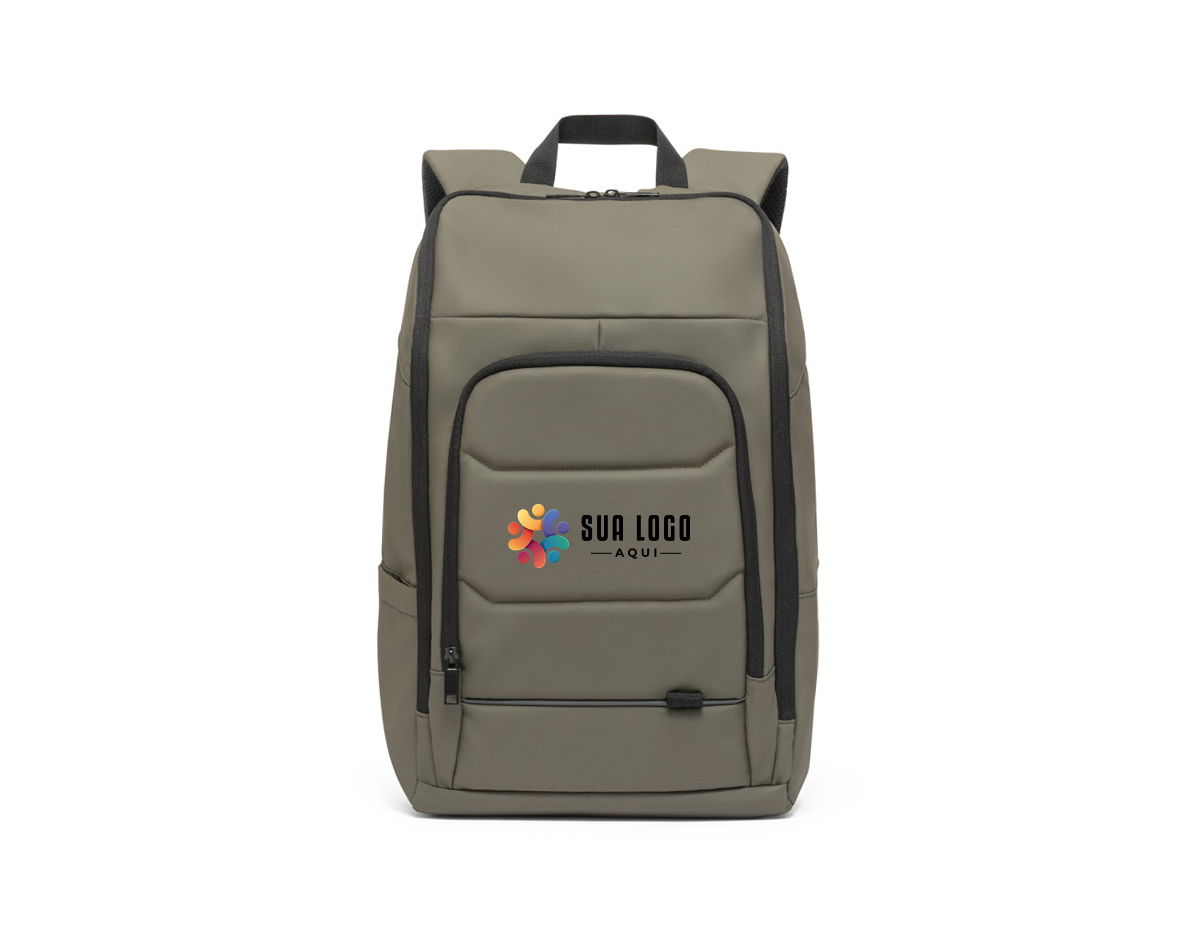 Mochila para notebook em 600D, poliéster reciclado (100% rPET), de alta densidade, com revestimento resistente à água e forro em 210D poliéster reciclado (100% rPET). Possui um compartimento principal com diversos bolsos e 2 divisórias almofadadas para notebook até 16" e tablet até 10.1". Bolso frontal com zíper com divisórias interiores. Bolso lateral ideal para transportar a sua squeeze. A parte posterior tem um acolchoamento extra e incorpora uma alça para trolley em caso de necessidade. Faixa refletora na parte da frente da mochila. Capacidade até 19 L. 300 x 460 x 160 mm