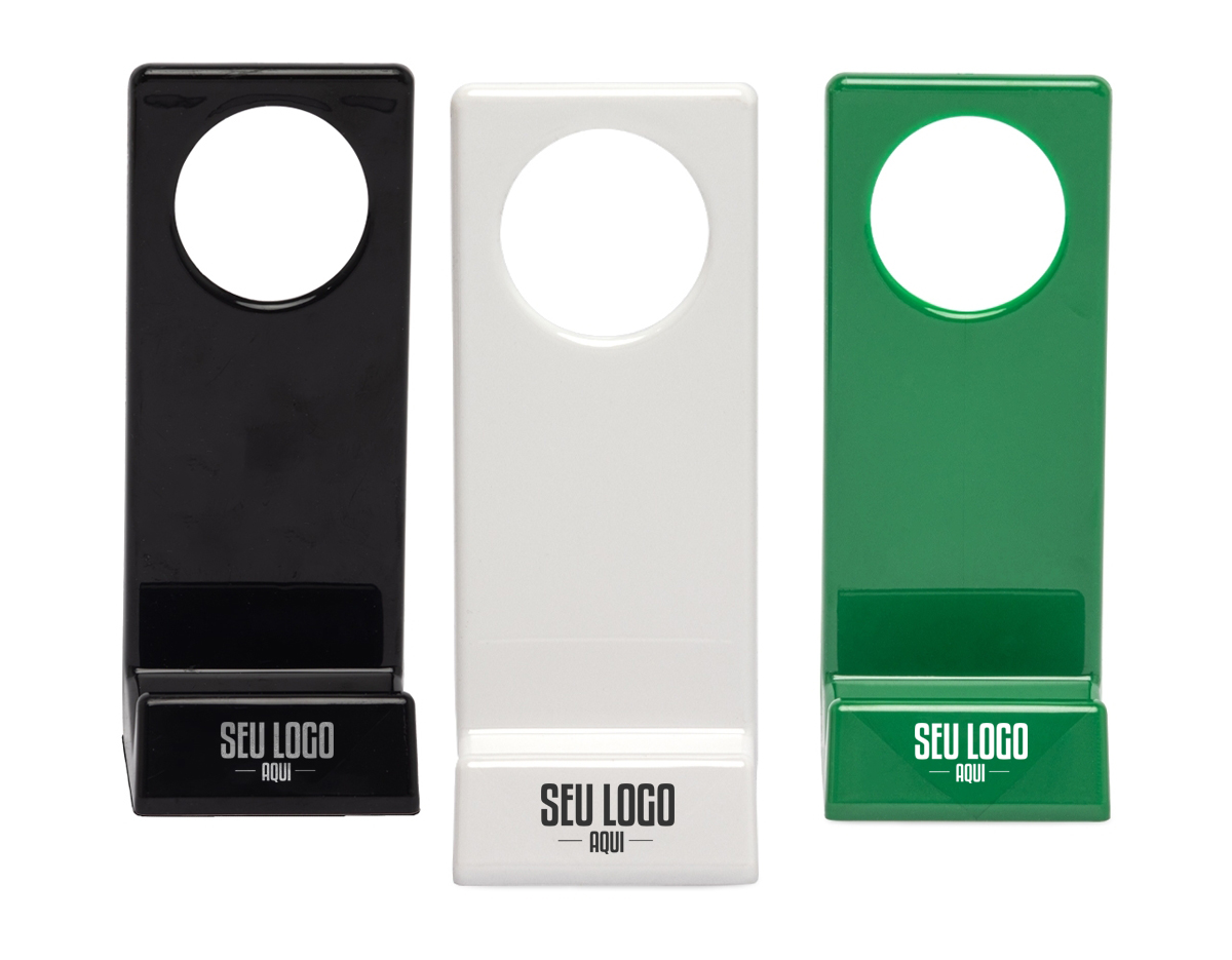 Suporte plástico para celular, ideal para manter o aparelho em posição vertical ou horizontal. Compacto e leve, oferece estabilidade ao dispositivo, sendo adequado para diversas superfícies. Seu design simples permite fácil transporte, ideal para uso em mesas de trabalho, viagens ou para assistir vídeos de forma prática e confortável. Compatível com diferentes modelos de smartphones.