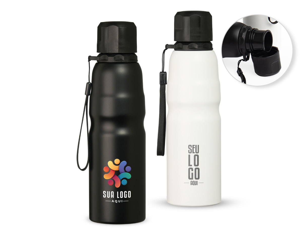 Garrafa de inox com capacidade de 800ml, ideal para manter bebidas frescas por mais tempo. Possui tampa plástica rosqueável, garantindo vedação segura e sem vazamentos. Acompanha cordão para transporte, oferecendo praticidade e facilidade no dia a dia, seja para atividades ao ar livre, academia ou no trabalho. Design resistente e funcional, perfeita para quem busca praticidade e durabilidade em um produto.